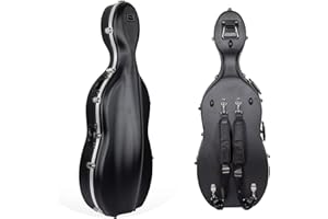 Crossrock ABS Cello Case for 4/4 & 3/4 Size | Matte Black Diamond Texture, Wheels, Lock & Backpack Straps – Lightweight Hard Case for Student & Daily Use