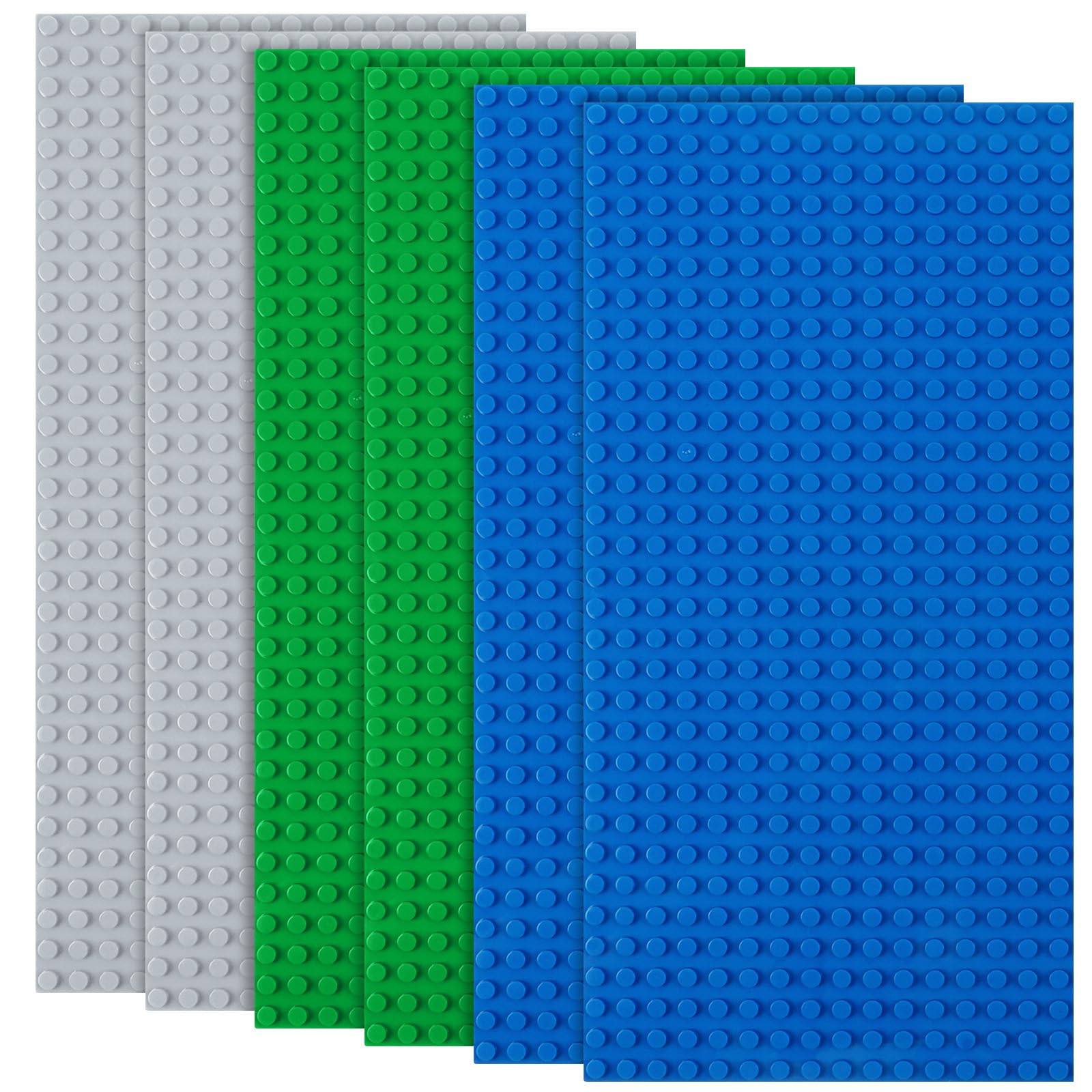 HOTUT Classic Baseplates, 6 Pcs Rectangle 16 x 32 Stud Building Base, 12.9 x 25.6 CM Building Board BasePlate, 100% Compatible with All Major Brands, Build and Display Board Set - Grey/Green/Blue