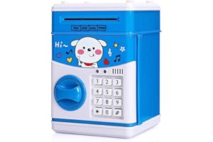 KMiKE Electronic Dog Piggy Bank for Kids Cash Cartoon ATM Money Saver Bank for Kids with Password & Music Great Gift Toy for Kids Children (Blue)