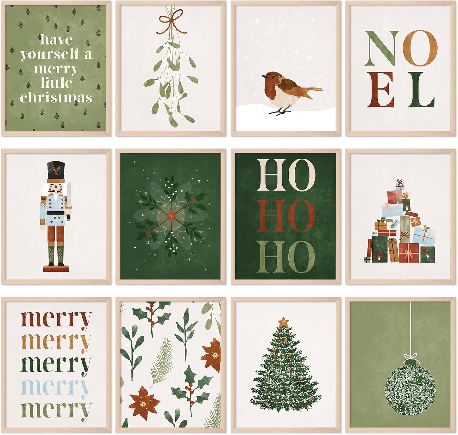 Wall Décor - AnyDesign 12Pcs Christmas Boho Wall Art Prints Minimalist Watercolor Xmas Art Poster Aesthetic Christmas Posters Room Decor for Xmas Tree Winter Gallery Living Room Bathroom Wall (UNFRAMED, 8x10in)