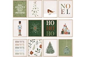 AnyDesign 12Pcs Christmas Boho Wall Art Prints Minimalist Watercolor Xmas Art Poster Aesthetic Christmas Posters Room Decor for Xmas Tree Winter Gallery Living Room Bathroom Wall (UNFRAMED, 8x10in)