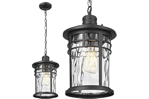 Darkaway Large Outdoor Pendant Lights for Porch, 15inch Outdoor Chandelier Hanging Porch Lights Outside Ceiling Mount Aluminum with Water Ripple Glass for Front Porch Gazebo Patio