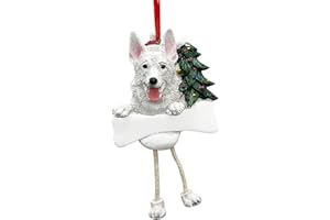 E&S PETS German Shepherd Ornament White with Unique "Dangling Legs" Hand Painted and Easily Personalized Christmas Ornament