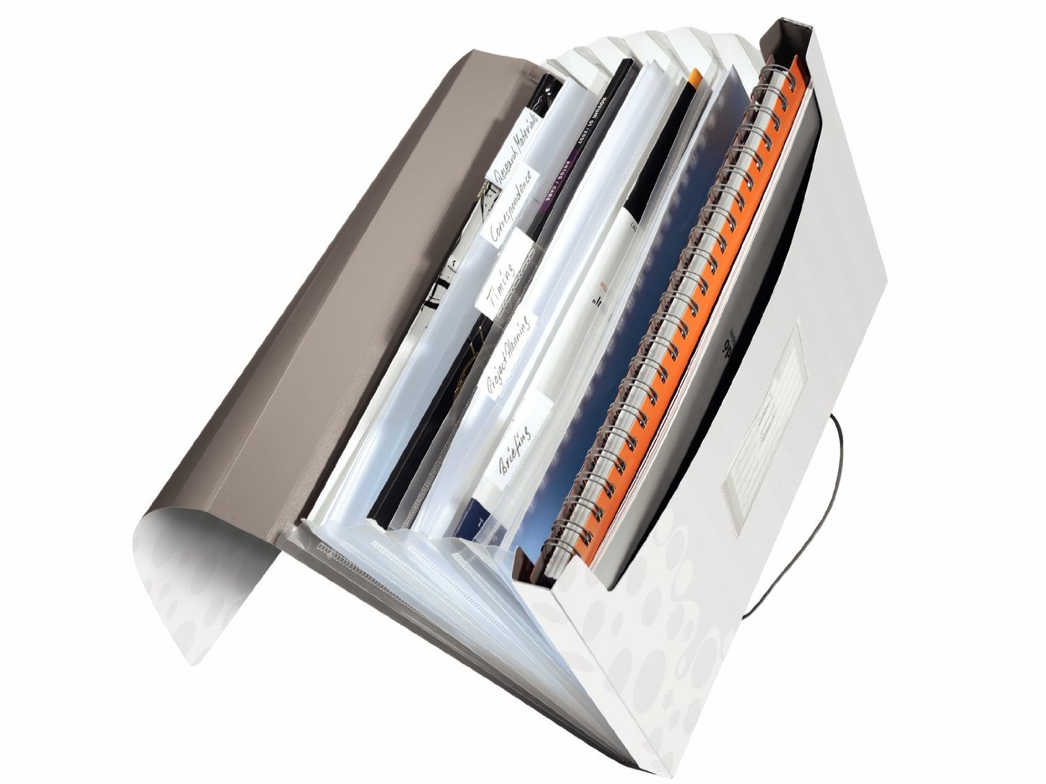 Leitz A4 Project File with 5 Expanding Compartments, Elastic Band Fastener, White, Bebop Range, 45790001