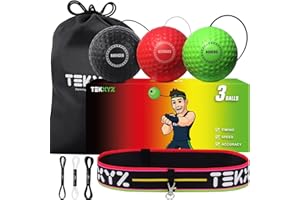 TEKXYZ Boxing Reflex Ball, 3 Difficulty Levels Boxing Ball with Headband, Softer Than Tennis Ball, Perfect for Reaction, Agility, Punching Speed, Fight Skill and Hand Eye Coordination Training