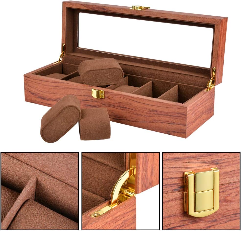 Wooden Paint Watch Box-6 Wide Watch Slots Vintage Watch Box Wooden Watch Box, Metal Buckle Watch Case for Men's Jewelry Flower Pear: Home Improvement