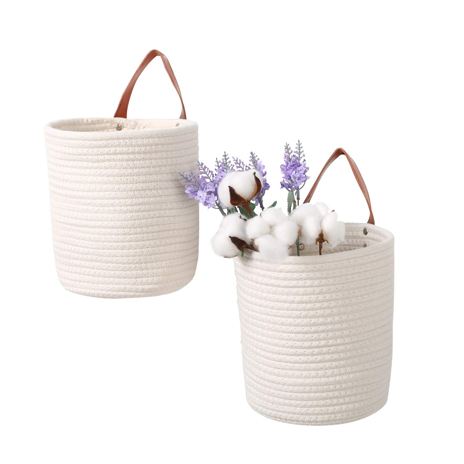 AWAYTR Wall Hanging Small Storage Baskets 2Pcs Cotton