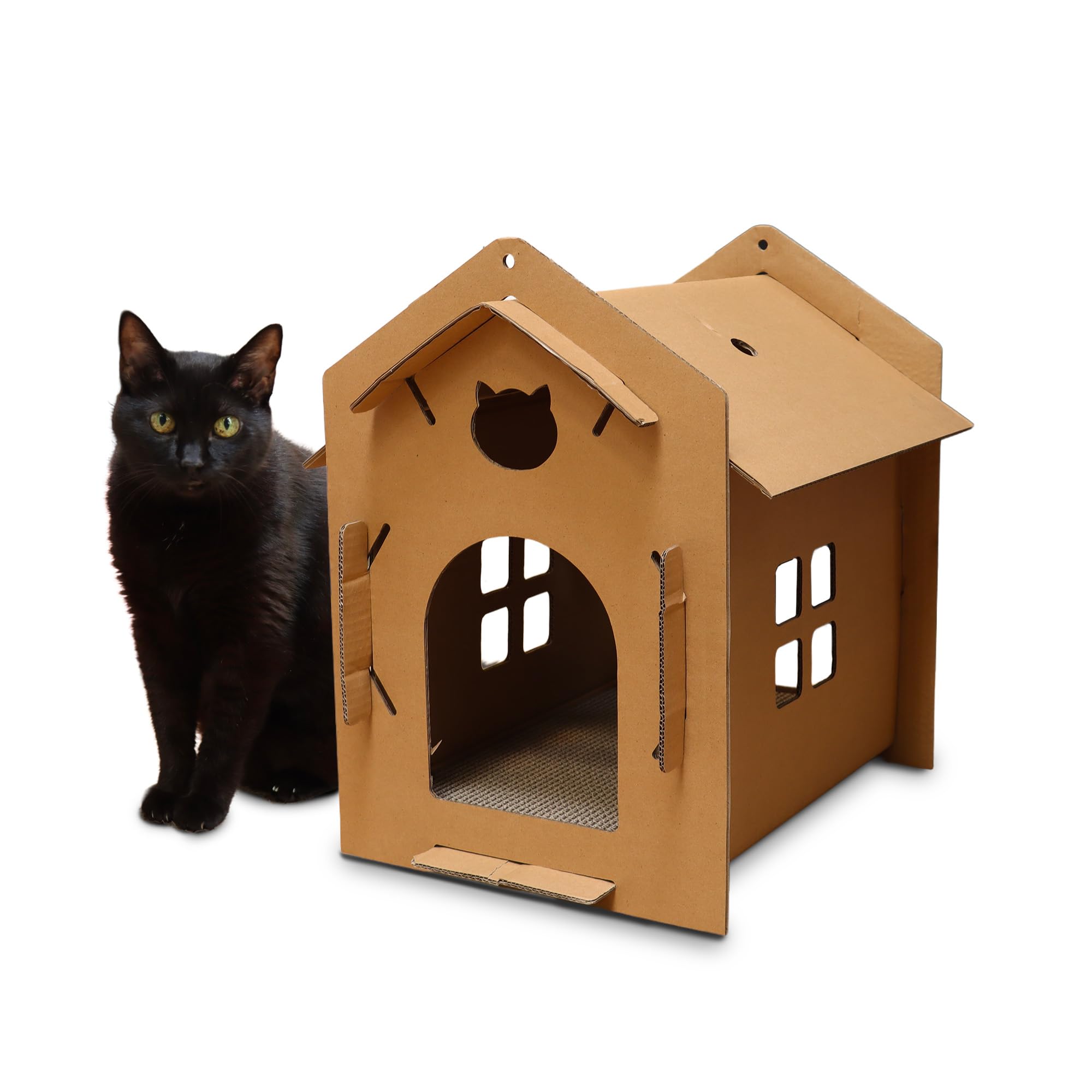 Croci - Cardboard scratching post for cats, closed box with reversible 2-layer scratching post, scratching post for adult cats, house style, 42x35x50 cm