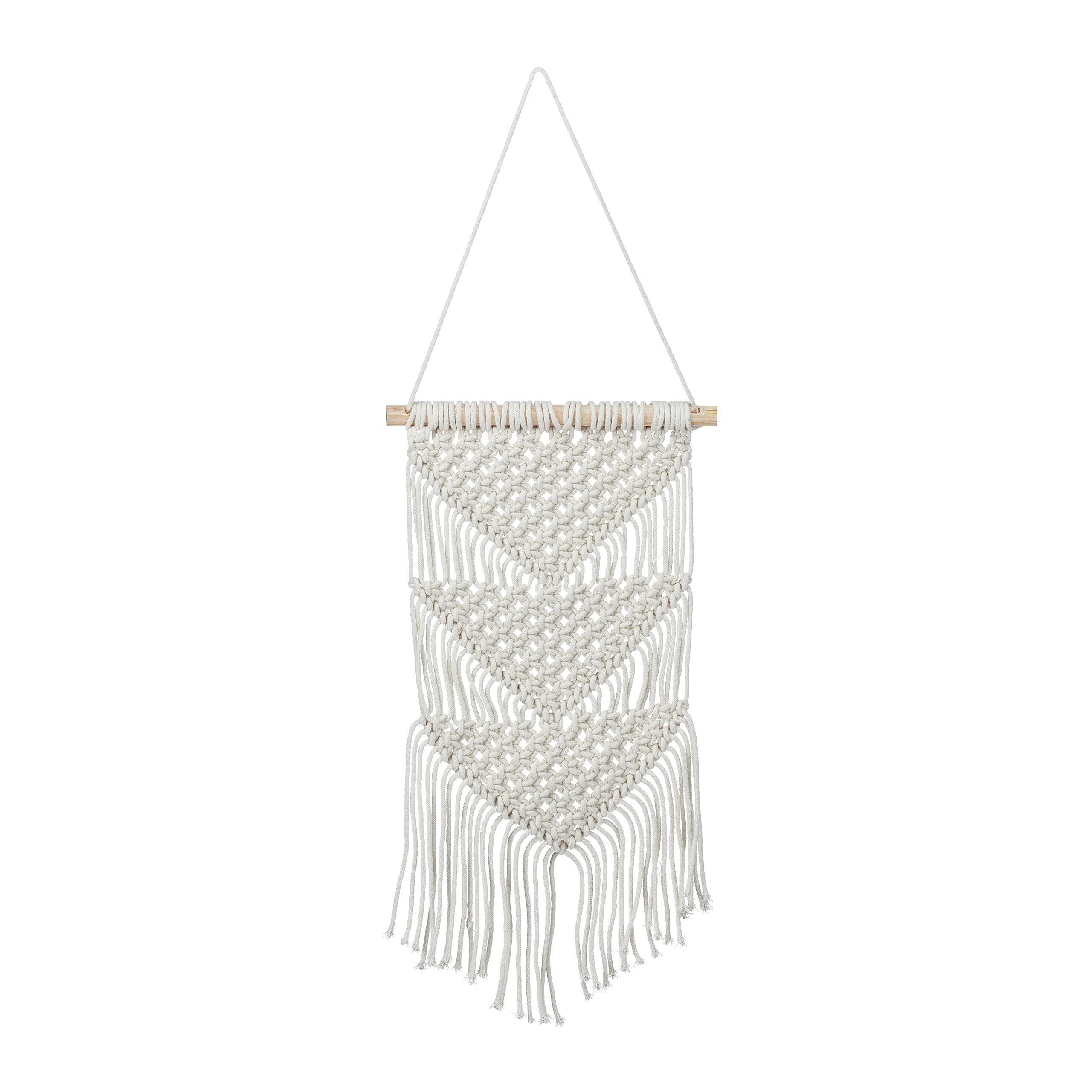 Relaxdays Macramé Wall Hanging, Handmade, Boho Style, Bohemian Decor, H x W: 70 x 25.5 cm, Cotton & Wood, Cream