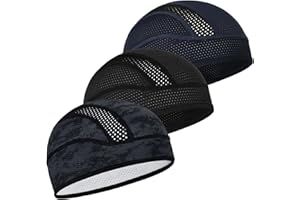 MELASA 3 Pack Cooling Skull Cap, Sweat Motorcycle Helmet Liner Head Cover, Mesh Cycling Running Hat for Men Women