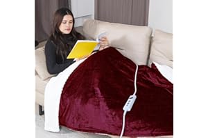 Qoosea Heated Blanket Electric Blanket Throw Twin 50 * 60 inch with 10 Heating Levels 9 Timer Settings Soft Sherpa Flannel Heating Blanket Wrap Auto Shut Off Warm for Home Office Room Red