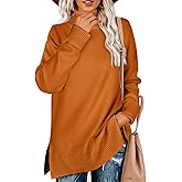Glanzition Sweaters for Women Turtleneck Side Split Oversized Pullover Tops