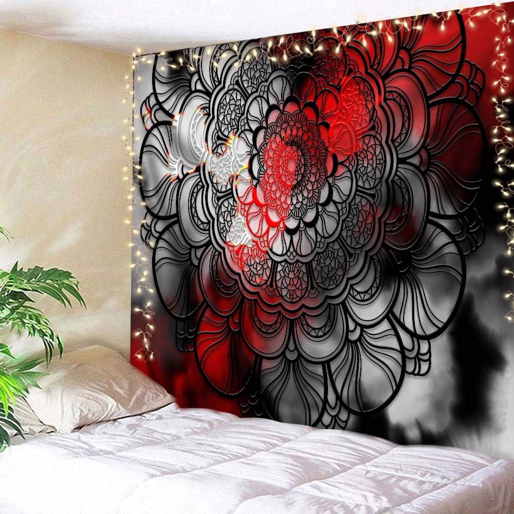 AMBZEK Black and Red Marble Tapestry 59Hx78W Inch Mandala Floral Flower Abstract Modern Art Wall Hanging Bedroom Living Room Dorm Decor Fabric