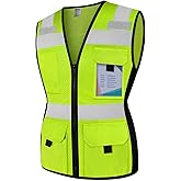TCCFCCT Safety Vest for Women 11 Pockets Mesh Reflective Vest with Zipper, High Visibility Neon Construction Work Vest for Lady Workers/Drivers, Snug-Fit & Durable, ANSI Compliant, Yellow M