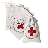 Ling’s moment 10pcs Cotton Muslin Wedding Party Favor Bags 4x6 inch RED GLITTER CROSS Bachelorette Hangover Kit Bags Recovery Kit Bags Survival Kit Bags Cotton Muslin Drawstring Bag