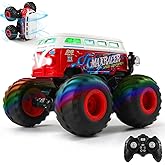 DYODYORC Remote Control Car, 2.4Ghz RC Monster Truck Toys, All Terrain RC Truck with Spray, Music, 3 Lighting Effects, 360 Stunt Capable, All Included Ready to Run, Toy Gifts for Boys and Girl (Red)