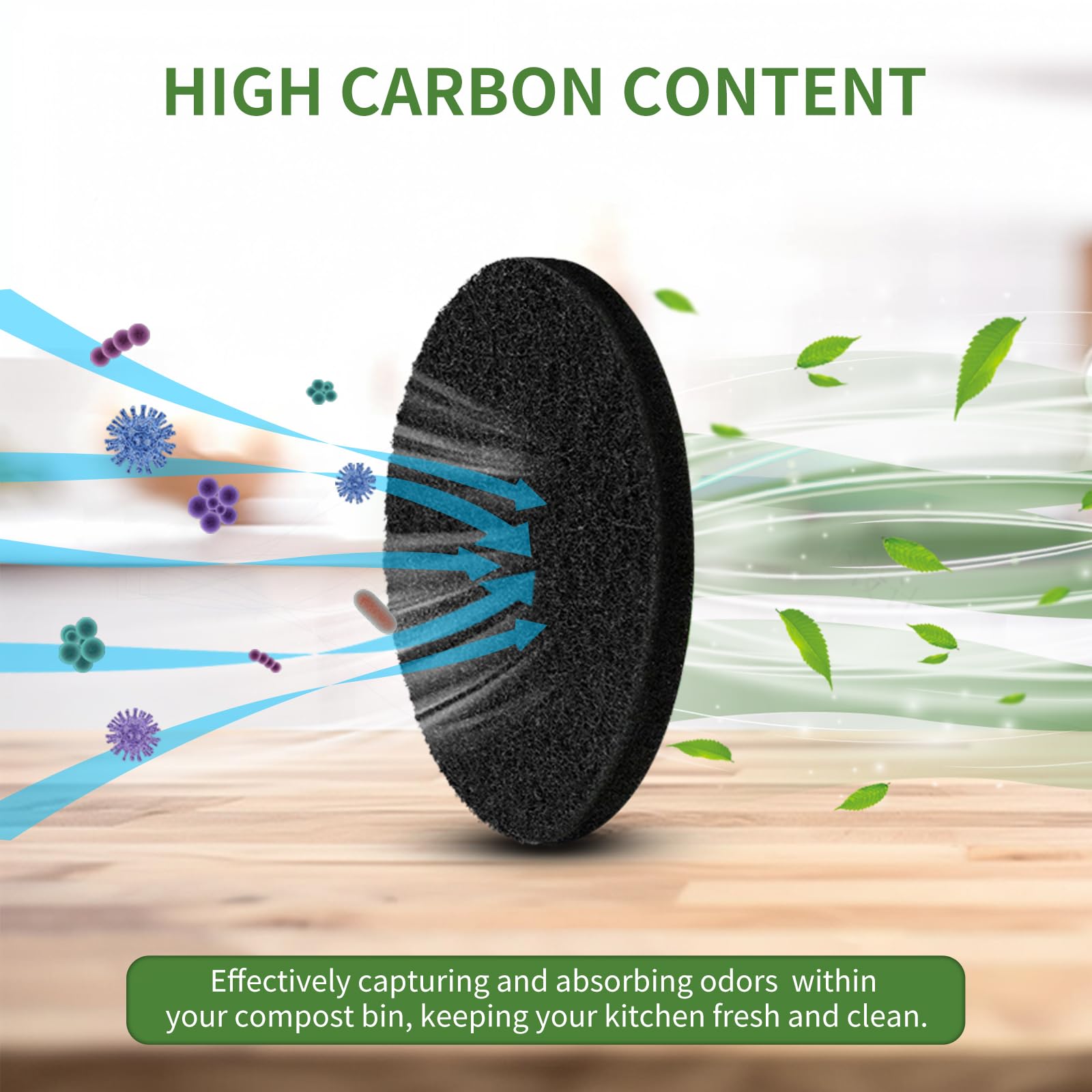 6.7 inch Kitchen Compost Bin Charcoal Filter Replacements, 12 Pack Compost Pail Replacement Carbon Filters 6.7 inch, Round Activated Compost Filters Countertop Bin Bucket