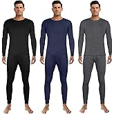 Haysandy 3 Sets Thermal Underwear for Men Soft Long Underwear Base Layer Thermals Fleece Warm Lined for Winter Cold Weather