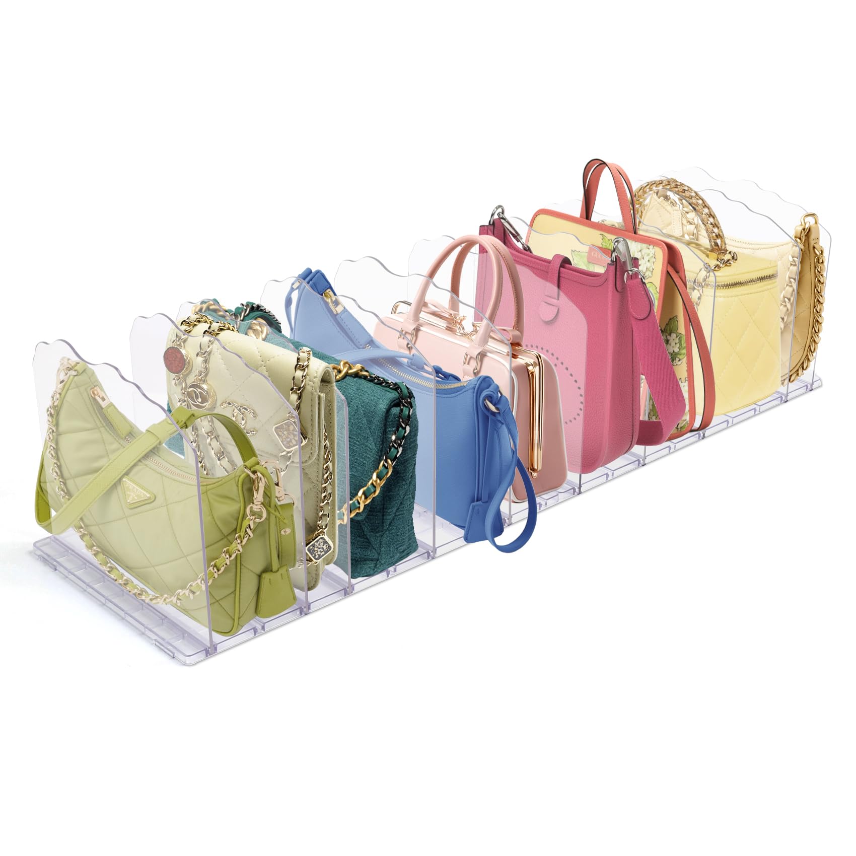 Photo 1 of *USED*SSAWcasa Closet Purse Organizer, Purse Storage Organizer, Acrylic Purses Shelf Divider Holder, Clear Clutch Women Bag Organizers, Adjustable Handbag Separator Rack for Bathroom Office Bookshelf