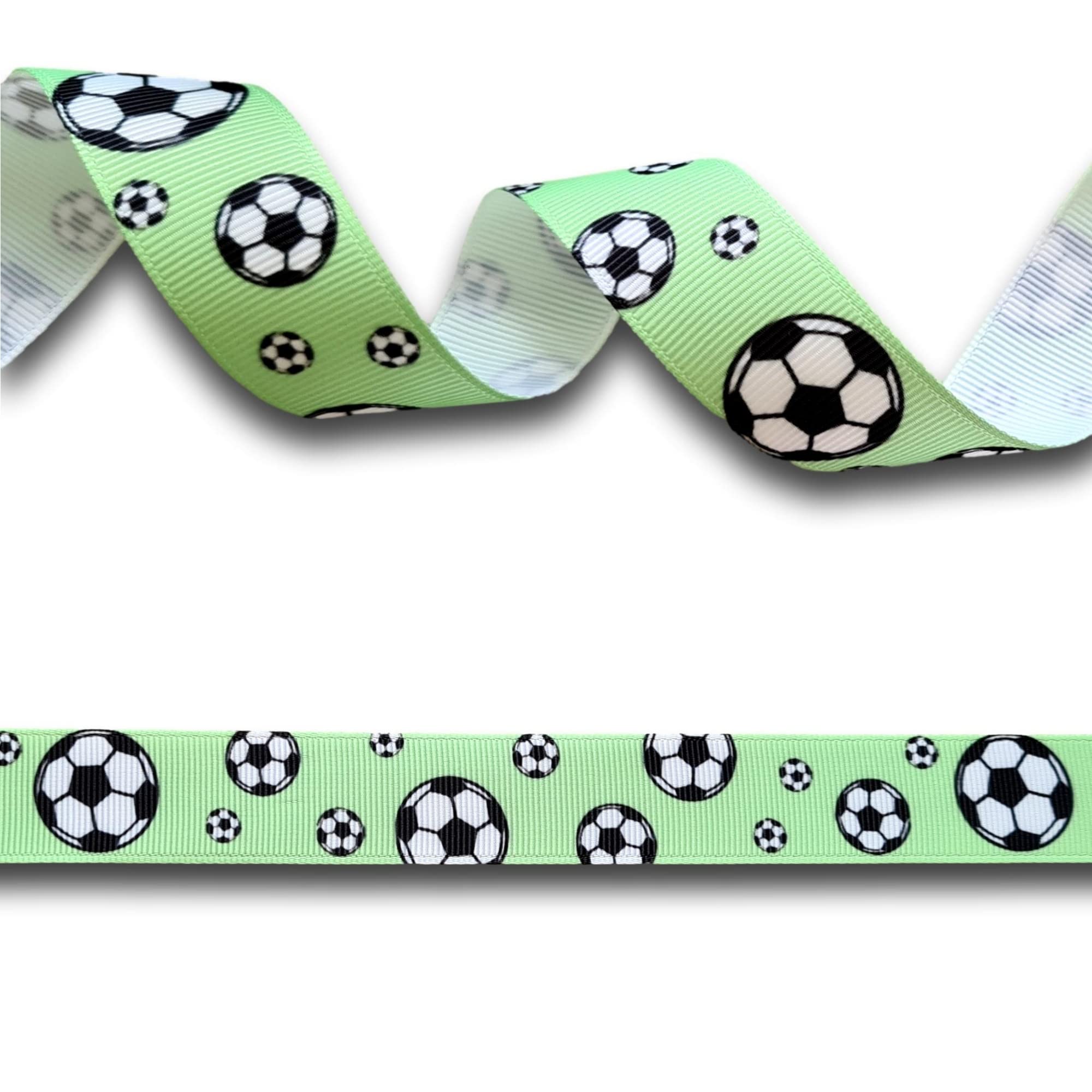 5 Yards (4.5 Metres) Green Black White Football Soccer Grosgrain Ribbon 22mm Wide, Ideal for Craft Projects, Scrapbooking, DIY Hair Bows, Present Wrapping etc.…
