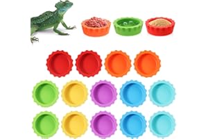 KFHENSOMR Reusable Small Reptile Food Dish, Crested Gecko Food and Water Feeding Cups, Easy Clean Silicone Small Capacity Worm Bowl, Gecko Tank Accessories (14 Pack, 7 Colors)