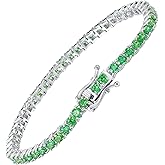 Gem's Beauty Birthstone Bracelet Jewelry for Women Sterling Silver 3MM Tennis Bracelet Classic Bolo Fine Jewelry Anniversary Birthday Gifts for Women Mom Wife Her 6.5" 7" 7.5"