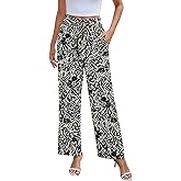 NILOUFO Women Summer Casual Wide Leg Pants High Waisted Elastic Tie Knot Boho Beach Trousers with Pockets
