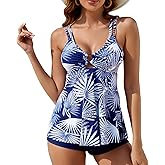 Witkey Womens Tankini Swimsuits 2 Piece Swimwear V-Neck Tankinis Top Round Cutout Bathing Suit with High Waist Shorts