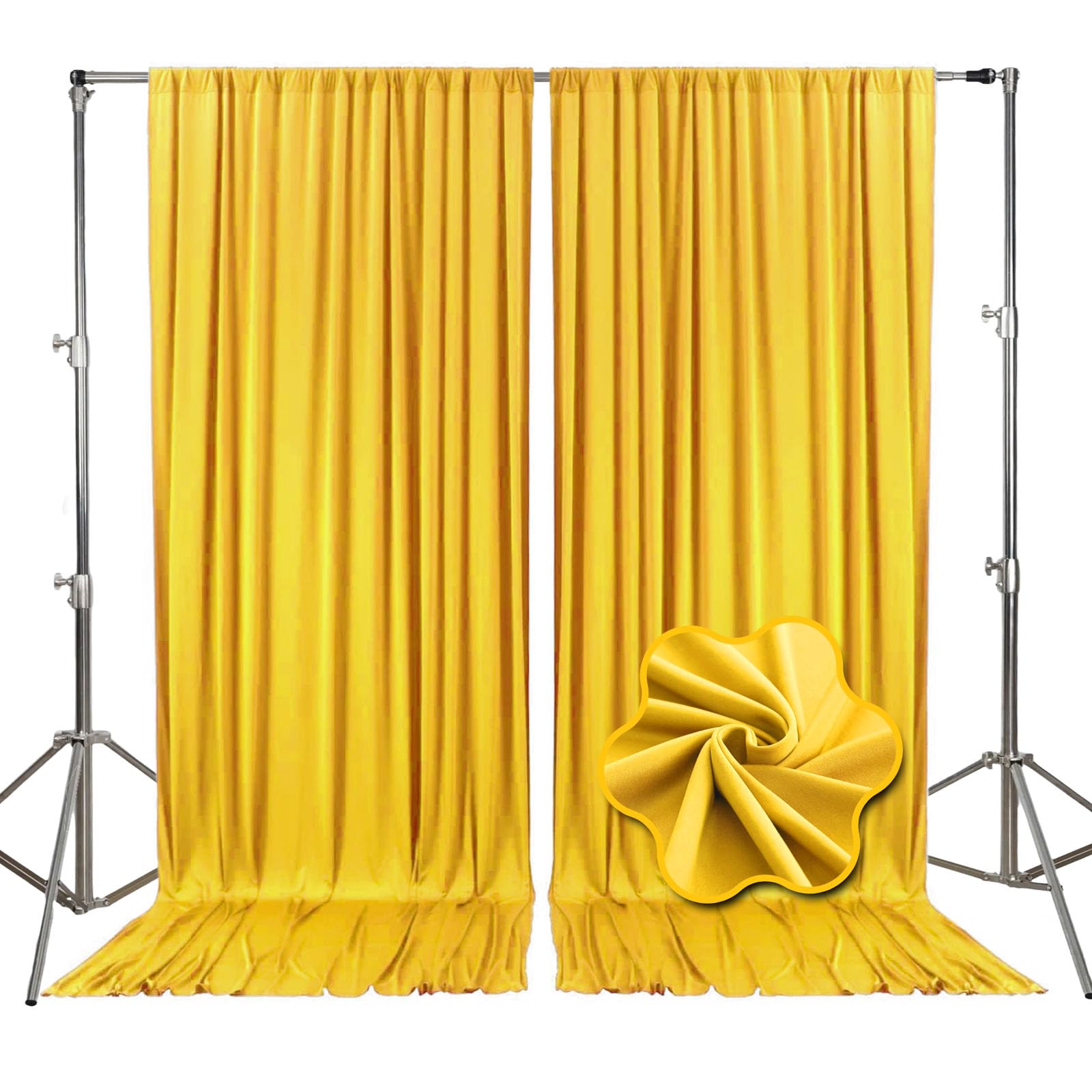 Photo 1 of 10ft x 7ft Yellow Backdrop Curtains for Parties, Fabric Satin Background Curtain with Rod Pockets for Weddings, Birthday, Baby Shower, Photography, Graduation Party Backdrop Drapes, 2 Panels