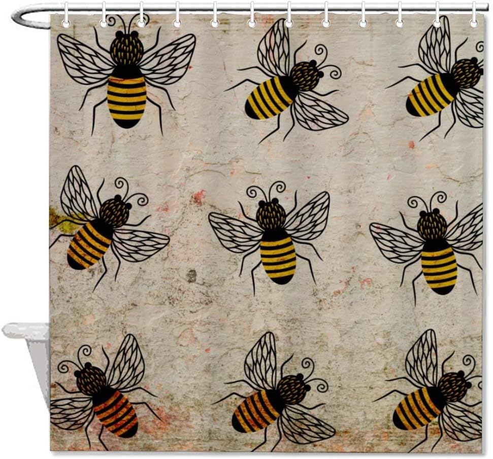 Retro Bee Shower Curtains Fabric Decorative Waterproof for
