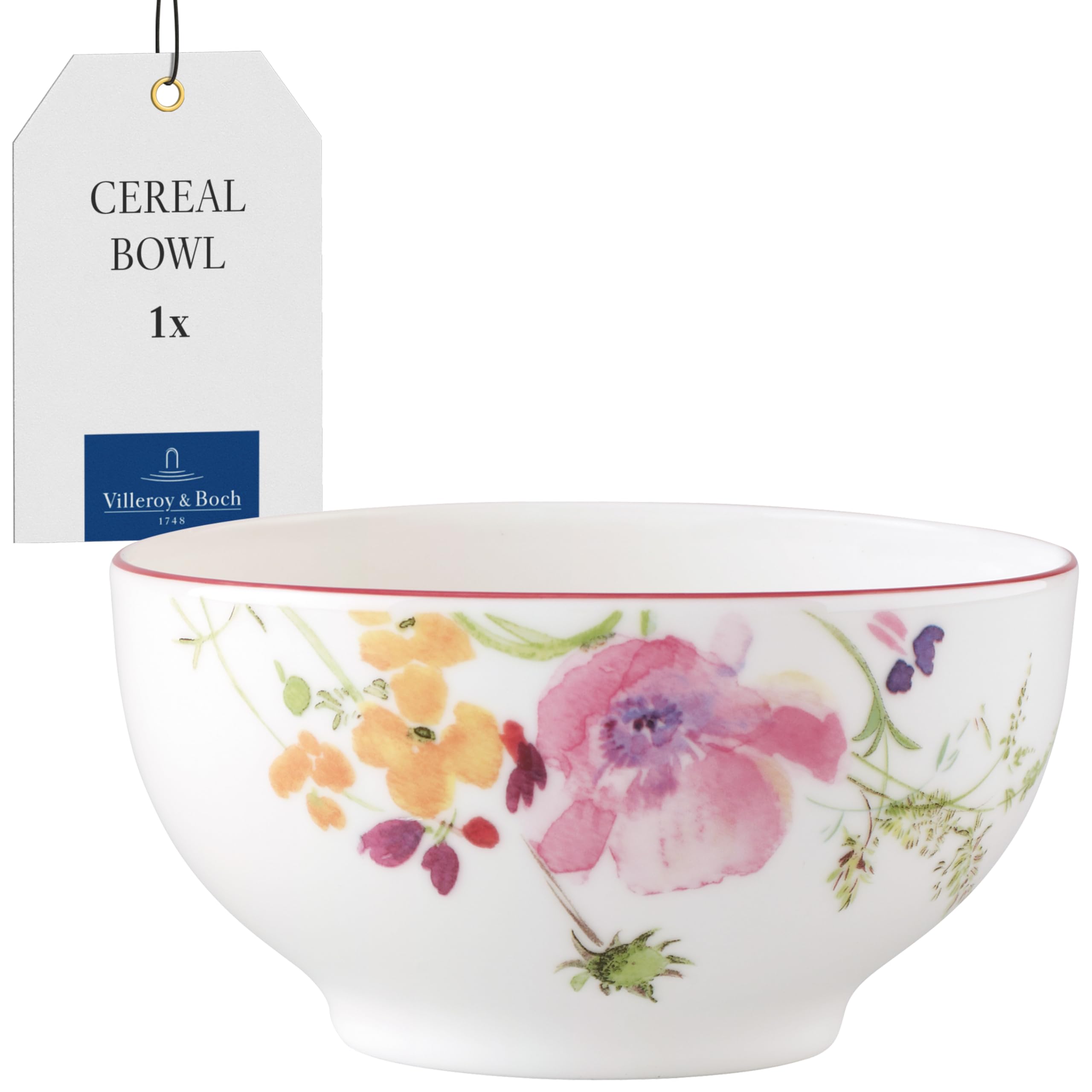 Villeroy & Boch Mariefleur Basic, Round Premium Porcelain Bowl with Playful Flower Decoration, Dishwasher Safe, 750 ml, White, 15 cm