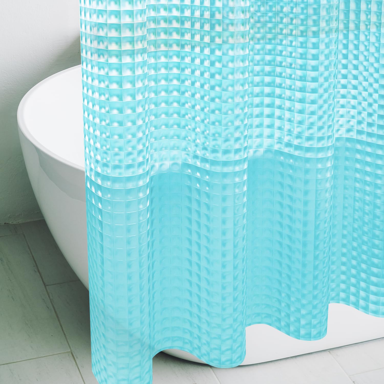 Eazzier Bath Teal 3D Crystal Plastic Shower Curtain Liner, 72x72 Inch Thin Lightweight Ice Cube Plastic Bathroom Shower Showroom Inner Curtain with Rustproof Metal Grommet Holes and Weighted Magnets