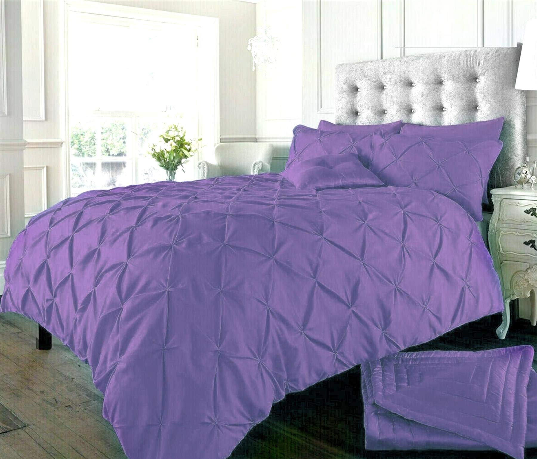 EXQUIZIT HOME® Luxury Duvet Cover Set – Alexander Alford Pin Tuck Pinch Pleat Reversible Diamond Bedding Set with Matching Pillowcase Pack of 2, 50% Cotton 50% Polyester (Lilac – King 230 x 220 cm)