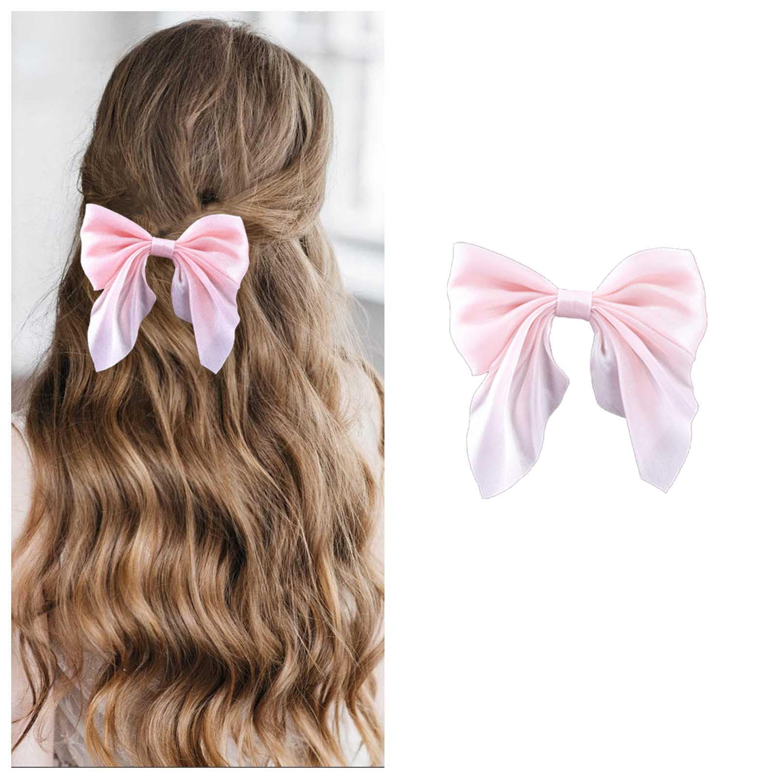 Cimenexe Bohemian Pink Bow Hair Clips Bow Tie Hair Barrettes Pink Bow Hair Clip Barrette Large Bow Hair Clip Bow Headpiece Hair Accessories for Women and Girls