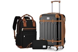 LARVENDER Luggage Sets 3 Piece Expandable Carry on Luggage 22x14x9 Airline Approved Hardshell Suitcase with Wheels TSA Lock, Lightweight Suitcase Set for Women with Travel Backpack, Black