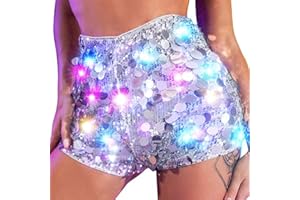 Nicute Light Up Sequins Shorts Glitter High Waisted Hot Pants Disco Rave Party Bottoms Shorts for Women