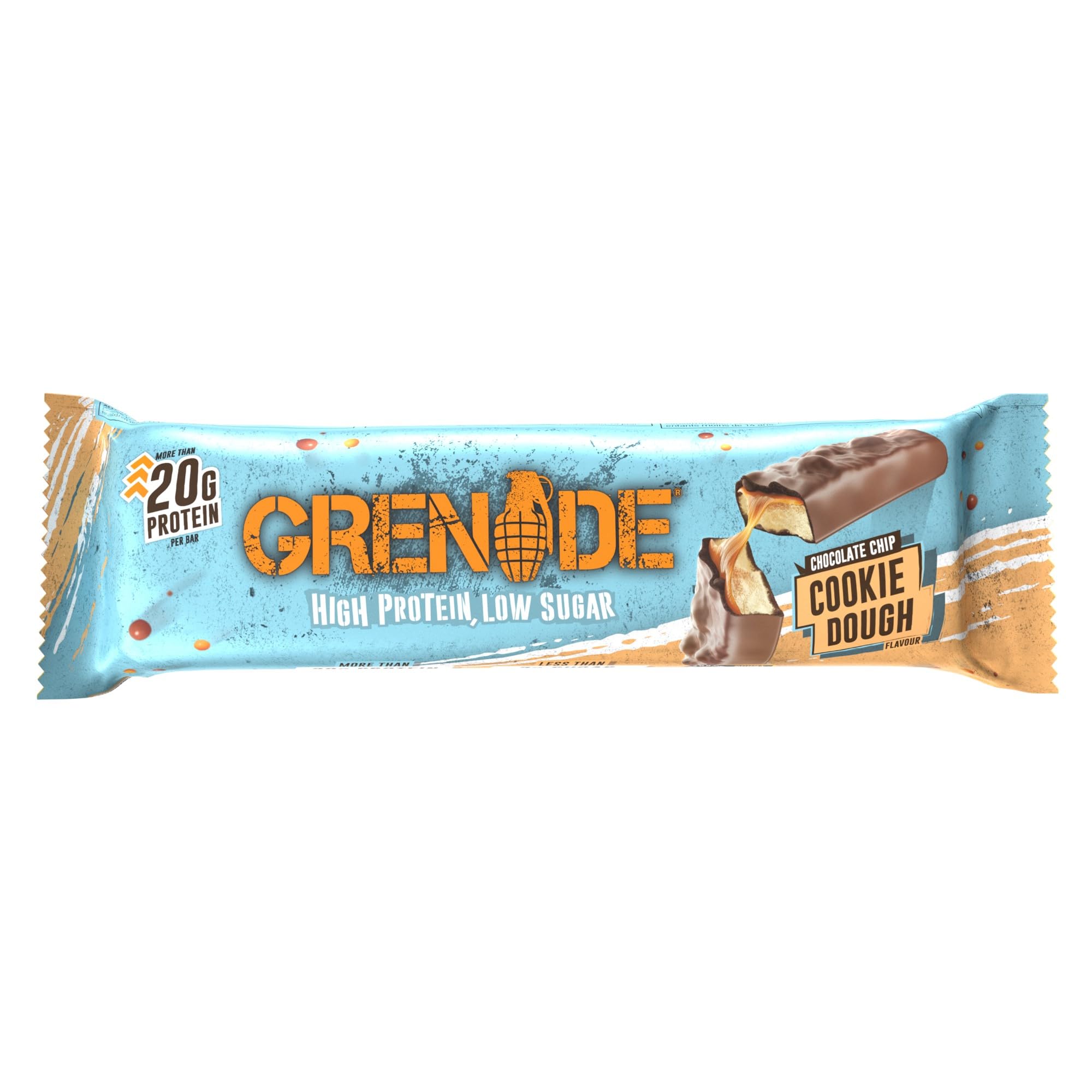Grenade High Protein, Low Sugar Bar - Chocolate Chip Cookie Dough, 12 x 60 g (Packaging May Vary)