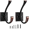 CABDM 2 Pack Decorative Heavy Duty Towel Hooks for Hanging Robe Double Oil Rubbed Bronze Coat Hooks Wall Mounted with Screws for Key, Towel, Bags, Cup, Hat