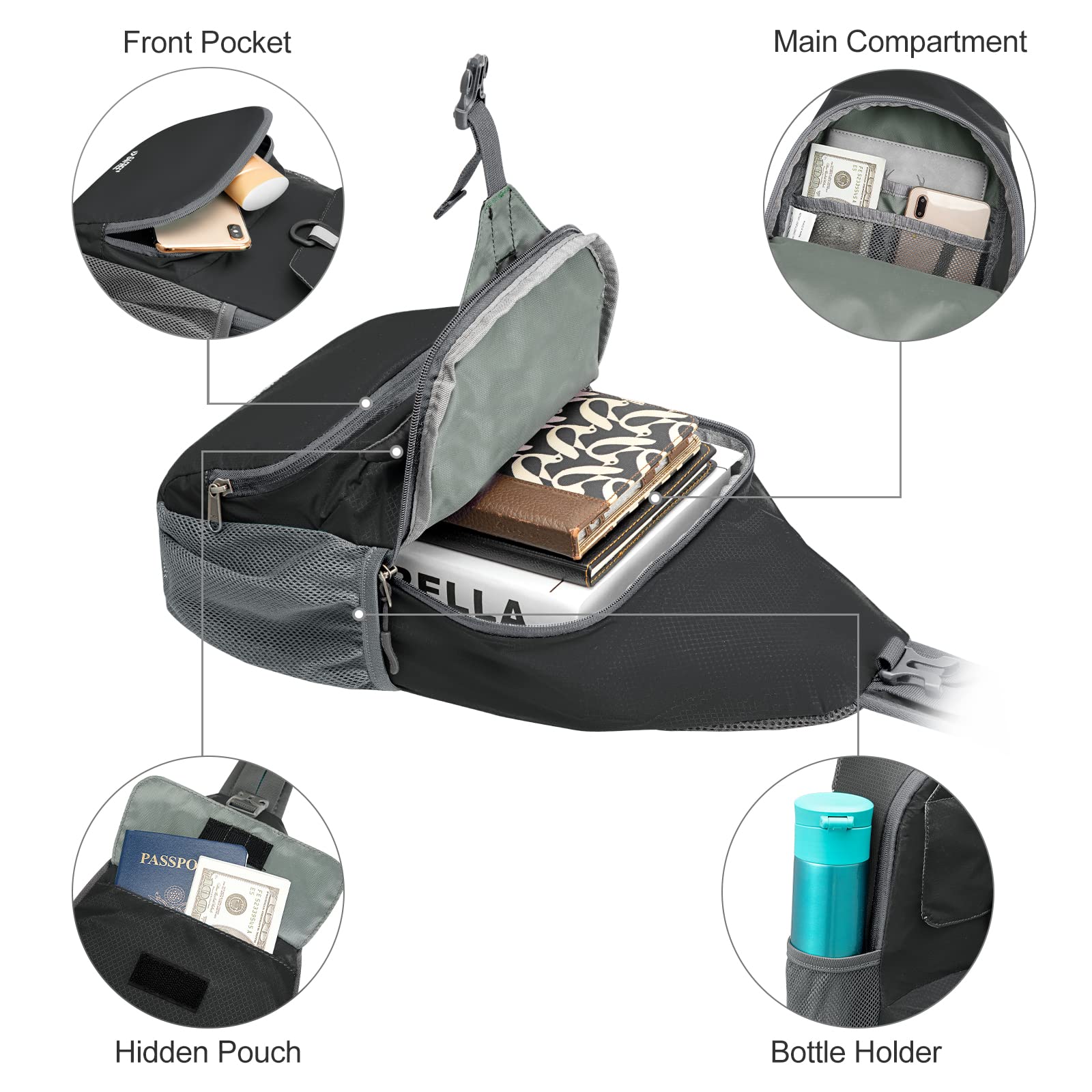 G4Free Packable Sling Backpack, Small Crossbody Sling Bag Travel Hiking Daypack Casual Foldable Shoulder Chest Bag