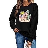 Womens Crewneck Western Cowgirl Graphic Sweatshirts Long Sleeve Casual Loose Fit Shirts Tops