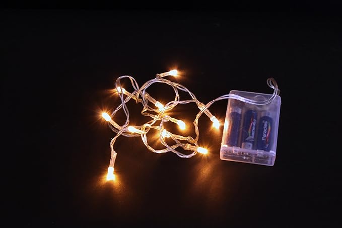 guirnalda de luces led 10 led bateria luz blanca calida cable transparente