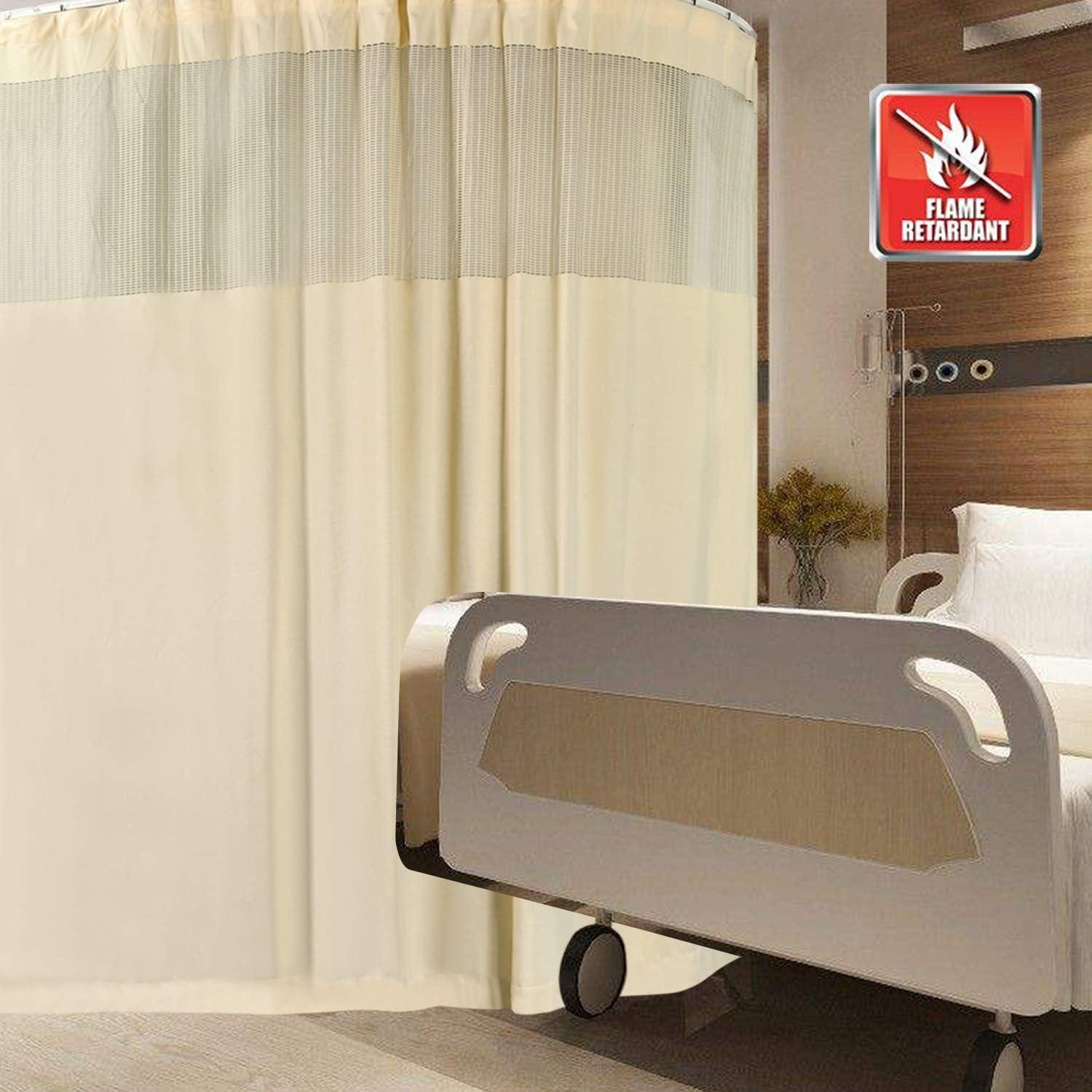 KEQIAOSUOCAI Flame Retardant Curtains 5ft Wide x 8.5 ft Tall Pinch Pleated Hanging Divider Curtain for Hospital Medical Clinic SPA, Beige