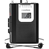Portable Cassette Recorder-Cassette Tape Player with AM FM Radio-Compact Tape Player with 3.5mm Earphone & Microphone Jack-2AA Battery Power-Tape Recorder for Home