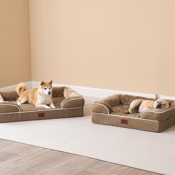 EHEYCIGA ORTHOPEDIC DOG BEDS FOR EXTRA LARGE DOGS, WATERPROOF MEMORY FOAM XL DOG BED WITH SIDES, NON-SLIP BOTTOM AND EGG-CRATE FOAM BIG PET COUCH BED WITH WASHABLE REMOVABLE COVER, CAMEL