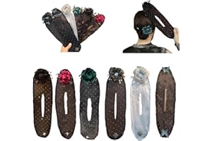 RIYUNE Hand Embroidered Flowers Deft Bun,Deft Bun Hair Twister,Ball Hair Clip,Flower Hair Bun Roller,Sheer Fabric Hair Bun Maker for Long Thick Hair Accessories for Women Girls (6PCS)