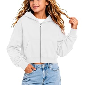 AIMAOMI Girls Cropped Zip Up Hoodie Long Sleeve Sweatshirts For Teen Girls Fashion Fall Fashion Casual Jackets With Pockets