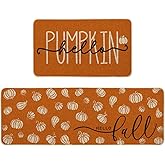 Artoid Mode Orange Hello Pumpkin Fall Kitchen Mats Set of 2 - 17x29+17x47" | Autumn Home Decor Low-Profile Kitchen Rugs for Floor