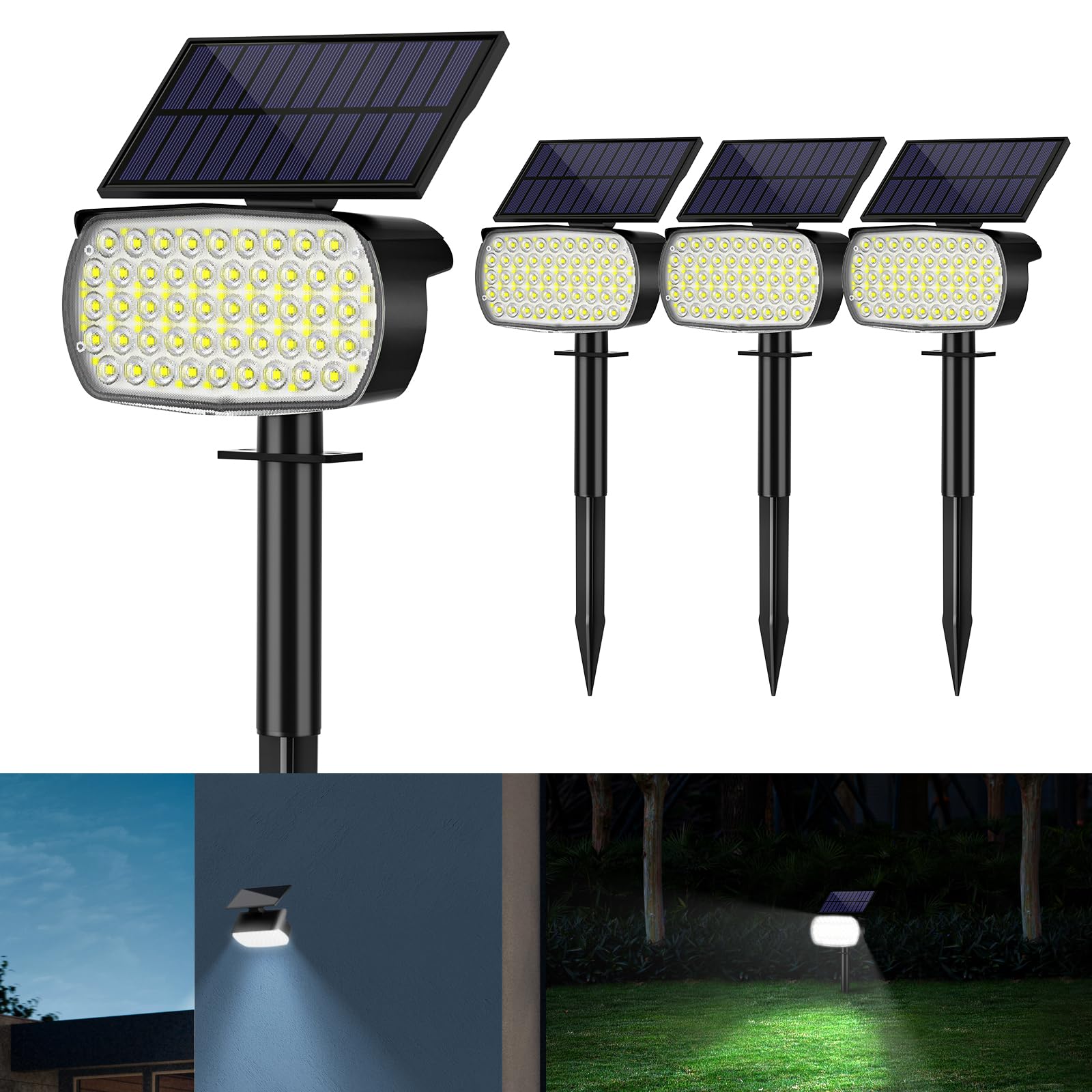 Solar Lights for Outdoors, 108 LED Super Bright Solar Garden Light, Waterproof Solar Lights for Outdoors, 3 Brightness Modes, Solar Spotlight, 6000 K Cool White Path Lights for Garden, Path, Yard