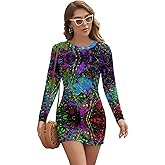Glow in Dark Splatter Neon Women's Long Sleeve Casual Midi Party Dress Business Work Fall Dresses