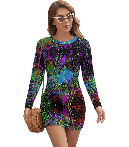 neon casual dress Glow in Dark Splatter Women's Short Sleeve Midi Party Business Work Fall Dresses at Amazon Women's Clothing store Maxi dress Color:#25-Light Yellow model_soleil 29 Best Old Hollywood